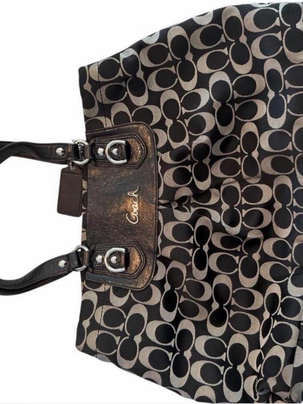 Coach Black and Khaki Signature Logo Tote